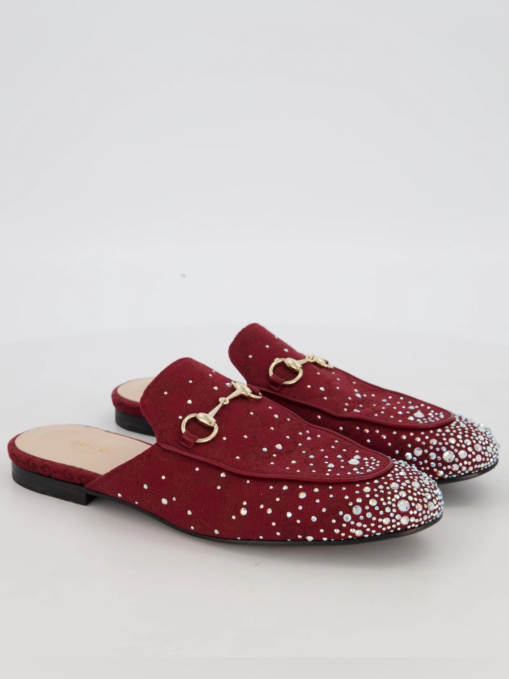 Gucci Burgundy Crystal Princetown Mules